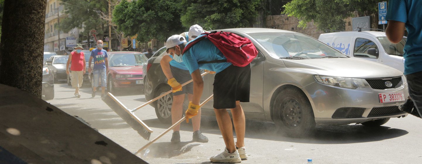 UNICEF youth network volunteers clean up Mar Mikhael after the port explosions.. UNICEF youth network volunteers clean up Mar Mikhael after the port explosions..