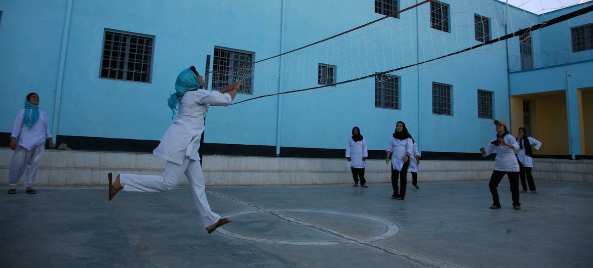 Girls play volleyball at a school in Herat, Afghanistan, in 2016. Girls play volleyball at a school in Herat, Afghanistan, in 2016.
