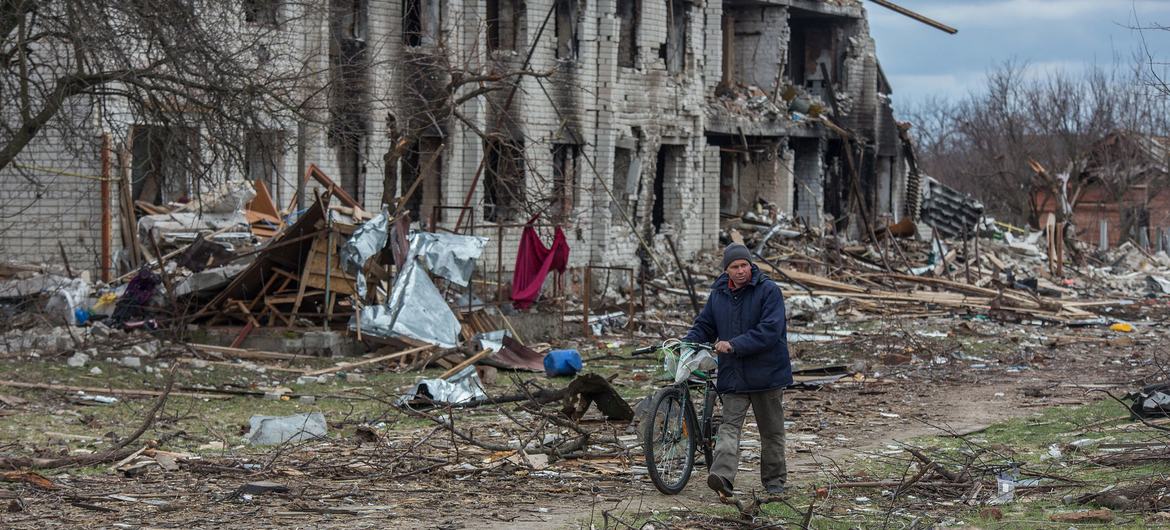 The village of Novoselivka, near Chernihiv, Ukraine has been heavily bombed. The village of Novoselivka, near Chernihiv, Ukraine has been heavily bombed.