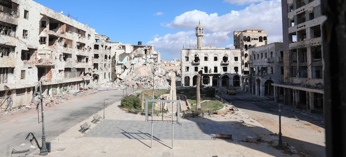 The old city centre destroyed by bombs and fighting, in Benghazi, Libya. The old city centre destroyed by bombs and fighting, in Benghazi, Libya.