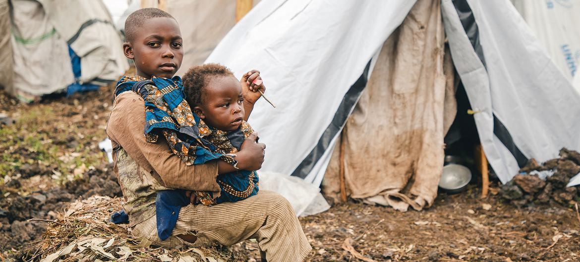 Many families have taken refuge at the Kanyaruchinya site for displaced people in North Kivu province following the fighting in eastern DR Congo.