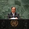 President Gustavo Petro Urrego of Colombia speaks at the United Nations General Assembly podium.
