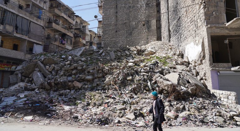 The Qadi Askar neighborhood of Aleppo in Syria has been largely destroyed due to the country's decade-long conflict.