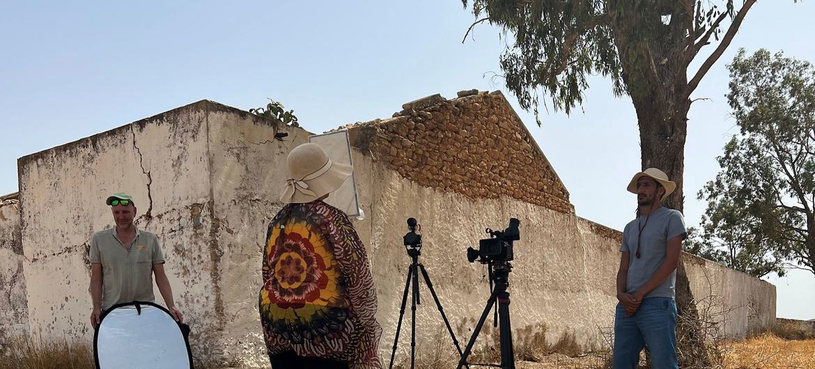 Inès Massoudi (back to camera) is olive grove and cereal farmer who owns a 50-hectare holding in Beja, Tunisia.