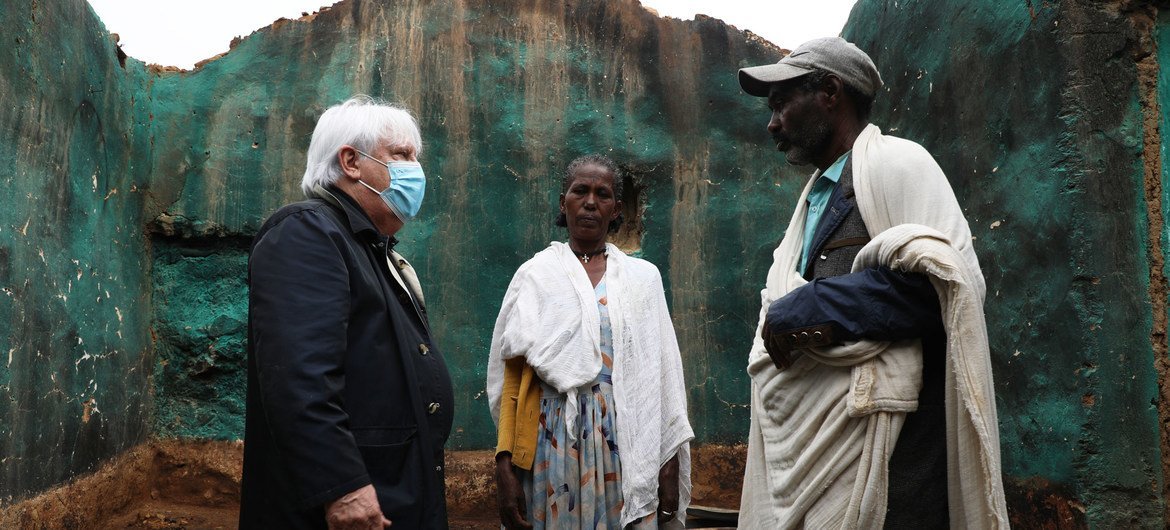 The UN humanitarian chief, Martin Griffiths (left) meets a couple whose house was destroyed in Hawzen, Tigray. The UN humanitarian chief, Martin Griffiths (left) meets a couple whose house was destroyed in Hawzen, Tigray.