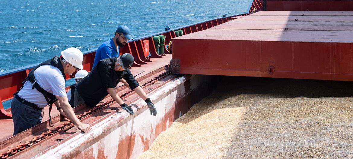 A joint civilian inspection team comprising officials from the Russian Federation, Türkiye, Ukraine and the United Nations visited the merchant vessel Razoni on 3 August 2022. A joint civilian inspection team comprising officials from the Russian Federation, Türkiye, Ukraine and the United Nations visited the merchant vessel Razoni on 3 August 2022.