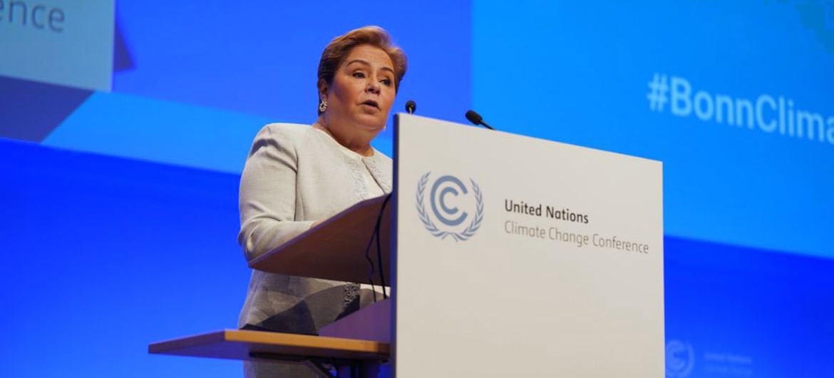 UN Climate Change Executive Secretary Patricia Espinosa addresses the opening of the Bonn Climate Change Conference. UN Climate Change Executive Secretary Patricia Espinosa addresses the opening of the Bonn Climate Change Conference.