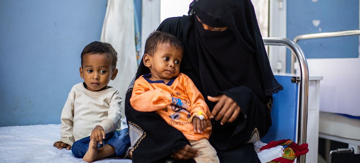 Children are screened for malnutrition at a clinic in Yemen.