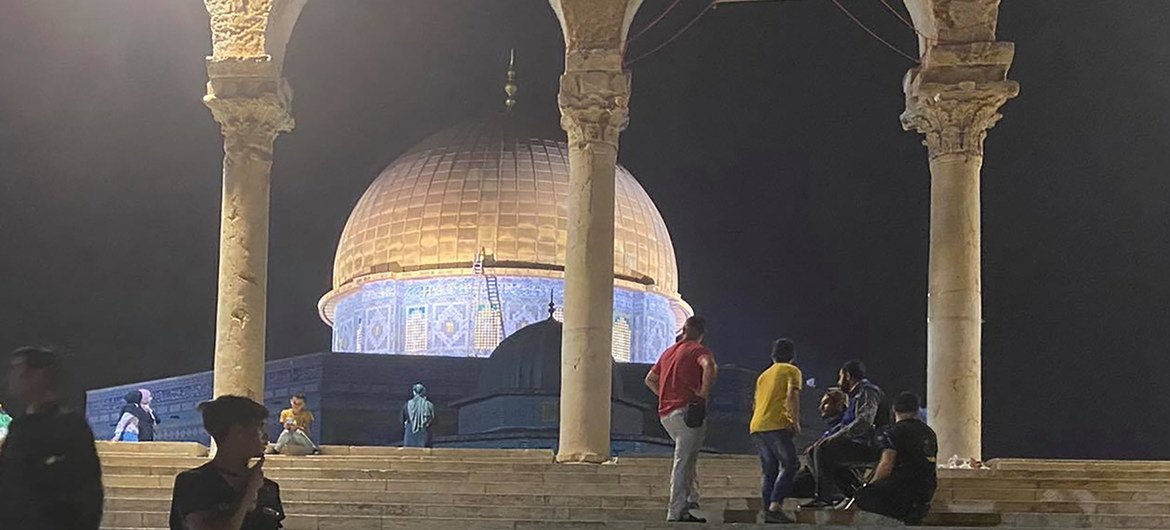 The Dome of the Rock Mosque, East Jerusalem, one day after confrontations took place between Israeli police and Palestinians on Friday 7 May 2021. The Dome of the Rock Mosque, East Jerusalem, one day after confrontations took place between Israeli police and Palestinians on Friday 7 May 2021.
