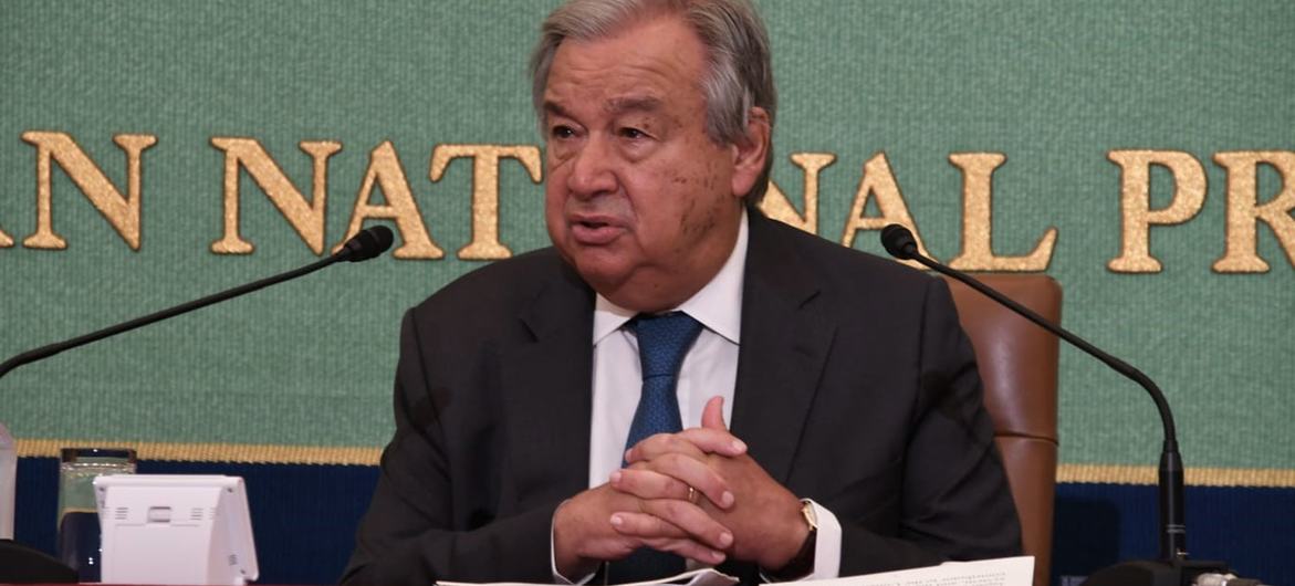 UN Secretary-General António Guterres delivers remarks at the Japan National Press Club in Tokyo. UN Secretary-General António Guterres delivers remarks at the Japan National Press Club in Tokyo.