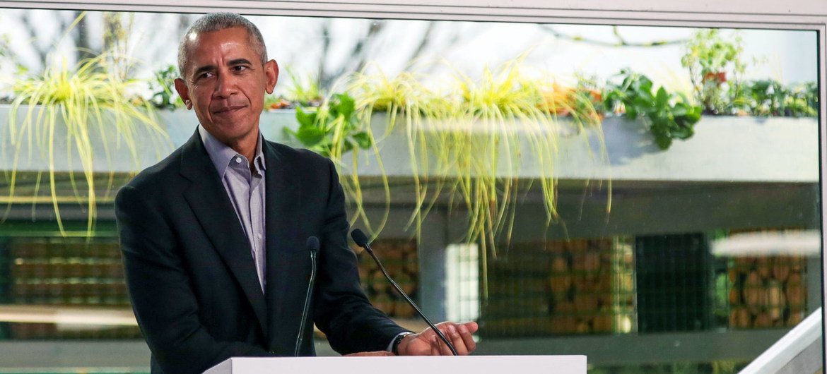 Former US president Barack Obama addresses the COP26 Climate Conference in Glasgow, Scotland, where he encouraged delegates to rise to the challenge of the climate crisis. Former US president Barack Obama addresses the COP26 Climate Conference in Glasgow, Scotland, where he encouraged delegates to rise to the challenge of the climate crisis.