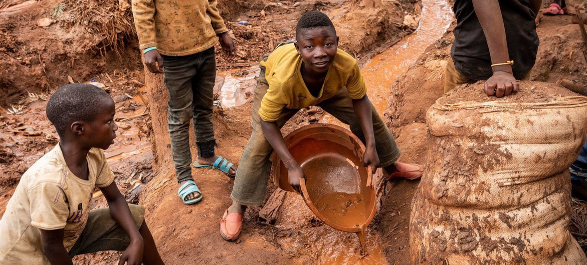 Children work at a mine in South Kivu in the Democratic Republic of the Congo.