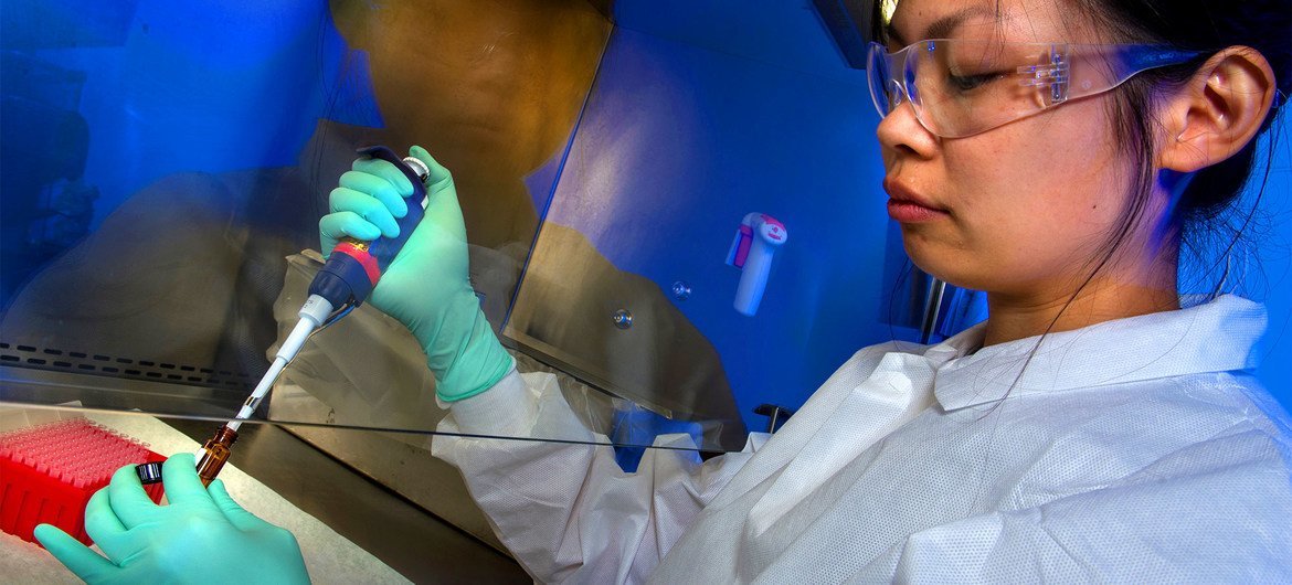 A scientist tests a sample suspected of containing a bacterial toxin. A scientist tests a sample suspected of containing a bacterial toxin.