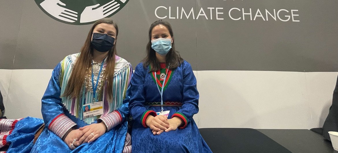 Indigenous young women representatives of the Sami People at the COP26 pavilions. Indigenous young women representatives of the Sami People at the COP26 pavilions.