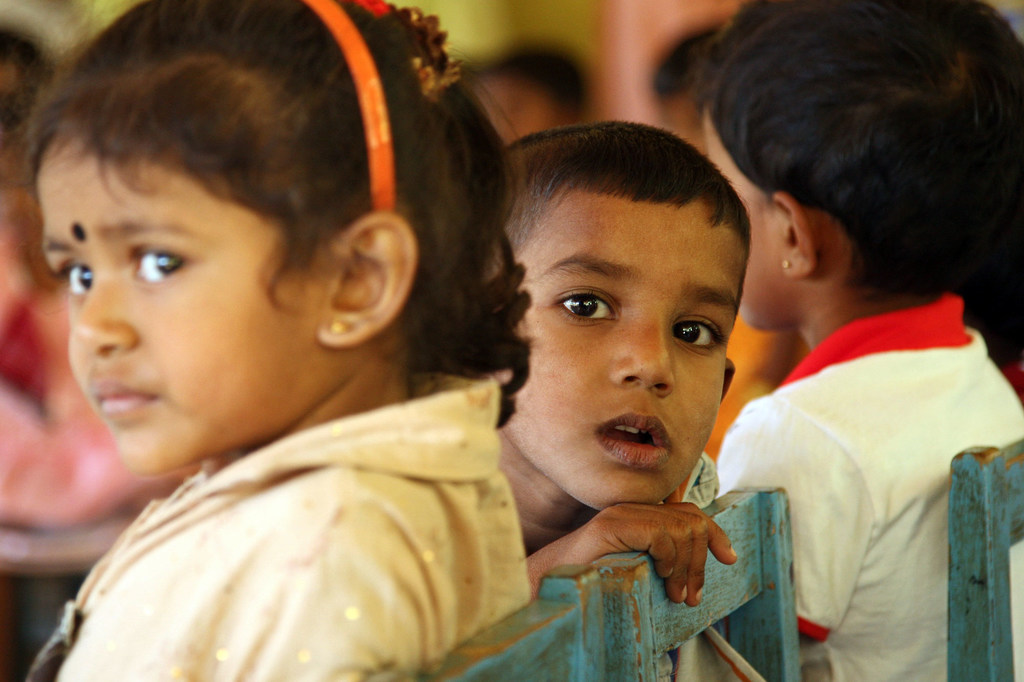 Young children wait in Sri Lanka for Mobile Health Clinic at Young children wait in Sri Lanka for Mobile Health Clinic at