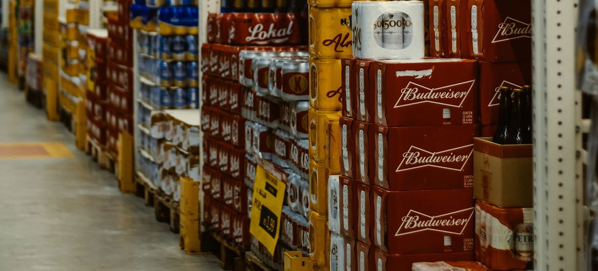 Stacks of beer at a distribution warehouse in Brazil. Stacks of beer at a distribution warehouse in Brazil.