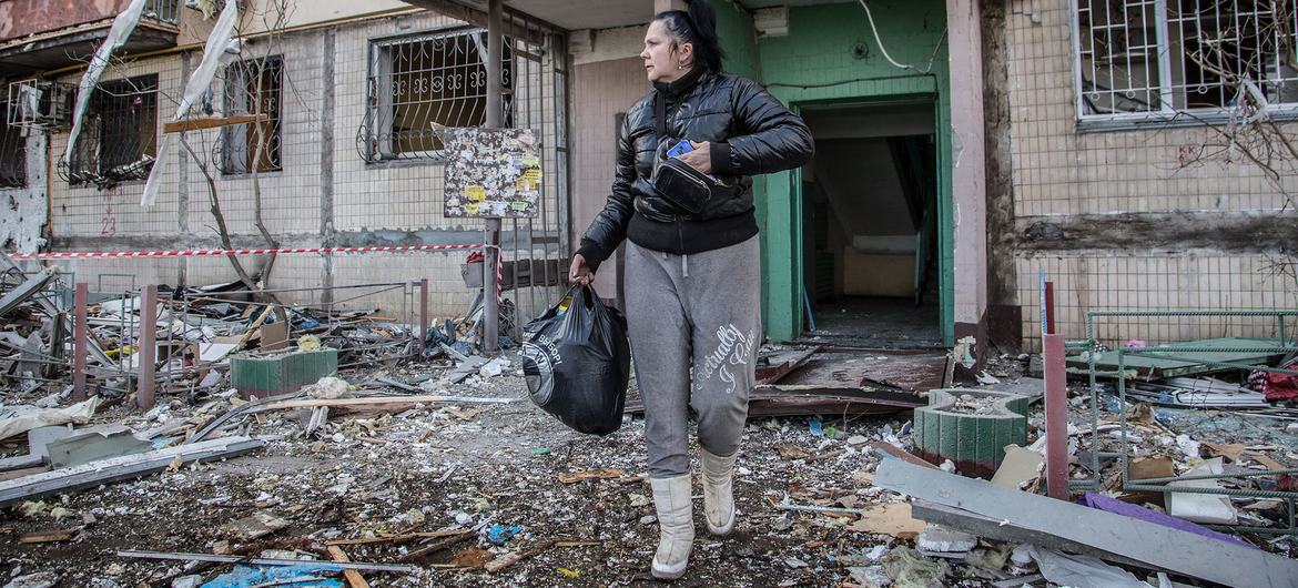 An apartment building partially destroyed by shelling in Obolon district, Kyiv, Ukraine. An apartment building partially destroyed by shelling in Obolon district, Kyiv, Ukraine.
