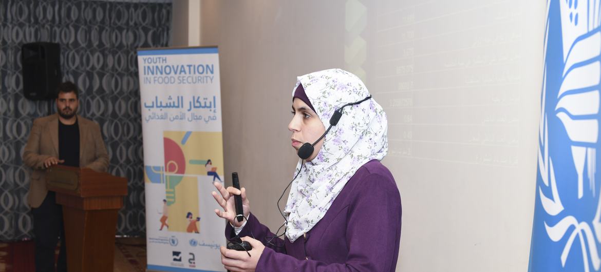 Alaa Thalji, Ürdün'de bir WFP/ UNICEF gençlik inovasyon projesinin katılımcısı.