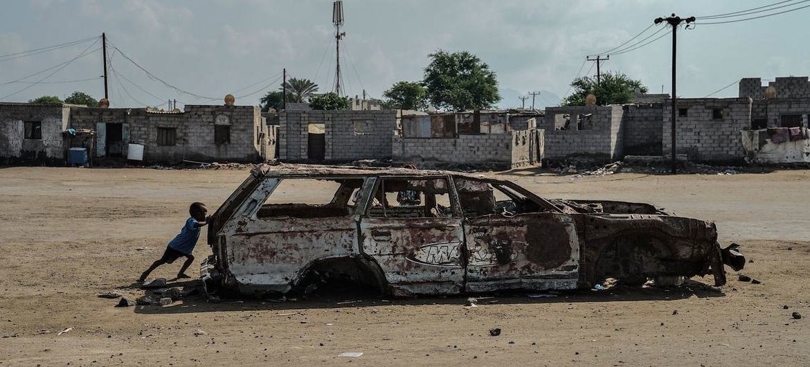 A young boy with a burned-out car is evidence of the intense fighting in 2015, when Houthi forces were driven out of the city in fierce fighting for the 'Battle of Aden'. A young boy with a burned-out car is evidence of the intense fighting in 2015, when Houthi forces were driven out of the city in fierce fighting for the 'Battle of Aden'.