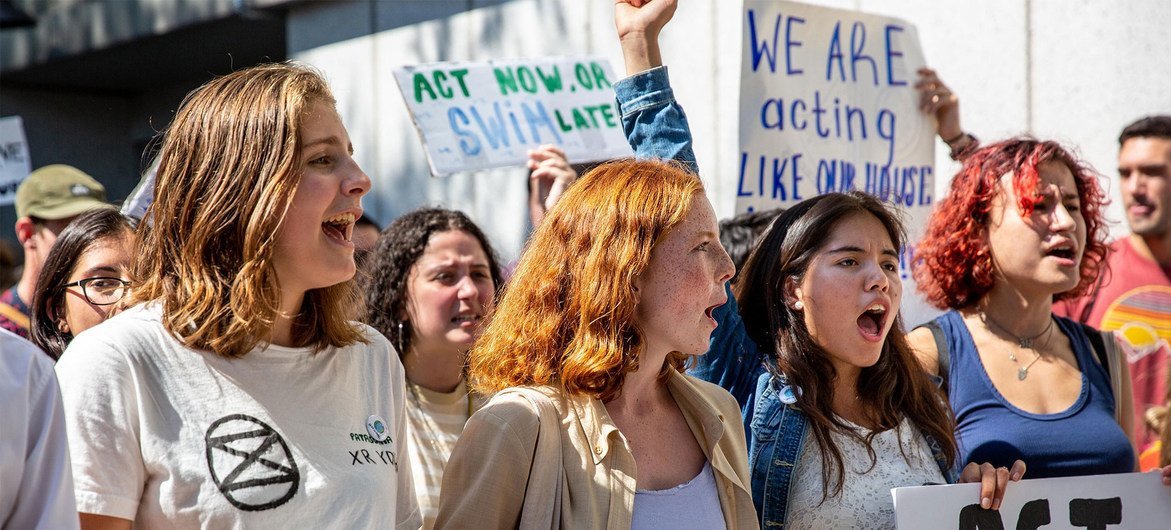 As part of the Fridays for Future school strikes, youth protest for climate action in New York, August 2019. As part of the Fridays for Future school strikes, youth protest for climate action in New York, August 2019.