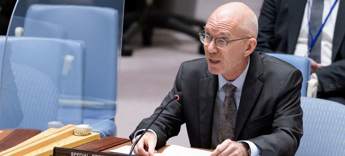 James Swan, Special Representative of the Secretary-General and Head of the UN Assistance Mission in Somalia, briefs the Security Council members on the situation in the country. James Swan, Special Representative of the Secretary-General and Head of the UN Assistance Mission in Somalia, briefs the Security Council members on the situation in the country.