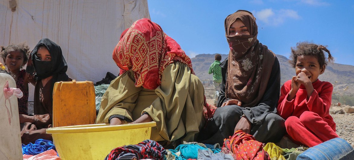 A family in the Al Dhale'e camp for people displaced by the conflict in Yemen. A family in the Al Dhale'e camp for people displaced by the conflict in Yemen.