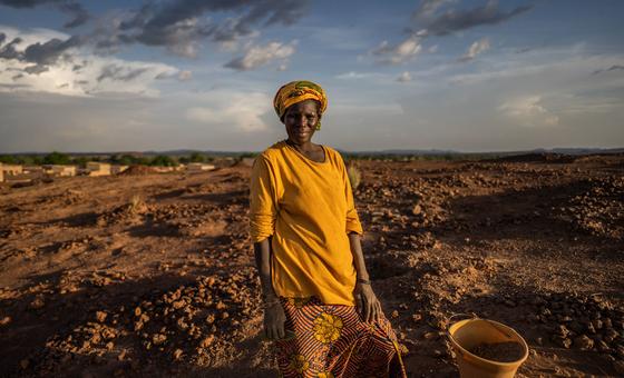 A displaced woman collects rocks in the Kaya region of Burkina Faso. A displaced woman collects rocks in the Kaya region of Burkina Faso.