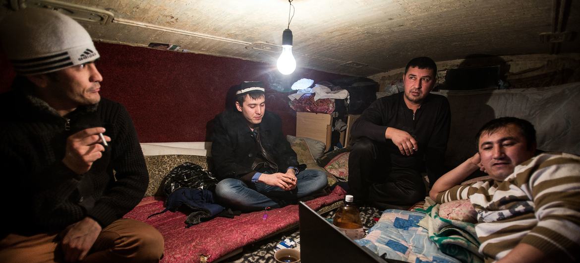 Central Asian migrants in Russia, whose families depend on remittances. Central Asian migrants in Russia, whose families depend on remittances.