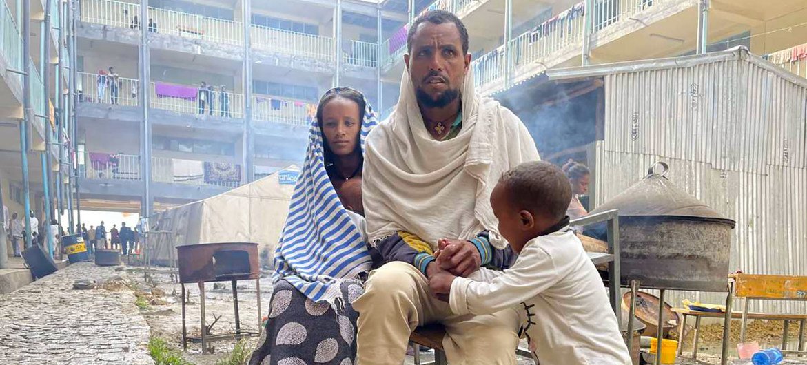 A family from Samre, in south-western Tigray, walked for two days to reach a camp for displaced people in Mekelle (file photo). A family from Samre, in south-western Tigray, walked for two days to reach a camp for displaced people in Mekelle (file photo).