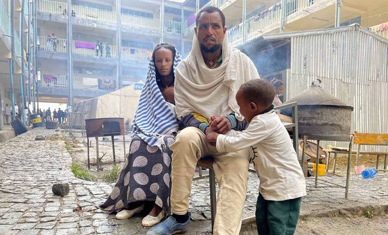 A family from Samre, in south-western Tigray, walked for two days to reach a camp for displaced people in Mekelle. A family from Samre, in south-western Tigray, walked for two days to reach a camp for displaced people in Mekelle.