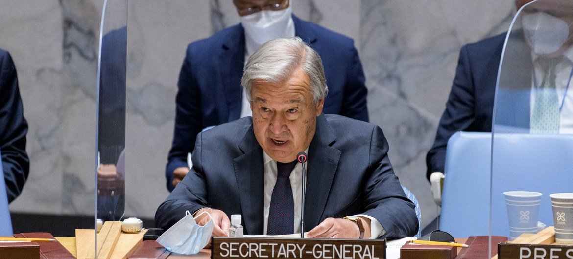 United Nations Secretary-General António Guterres briefs an emergency UN Security Council meeting on the situation in Afghanistan. United Nations Secretary-General António Guterres briefs an emergency UN Security Council meeting on the situation in Afghanistan.