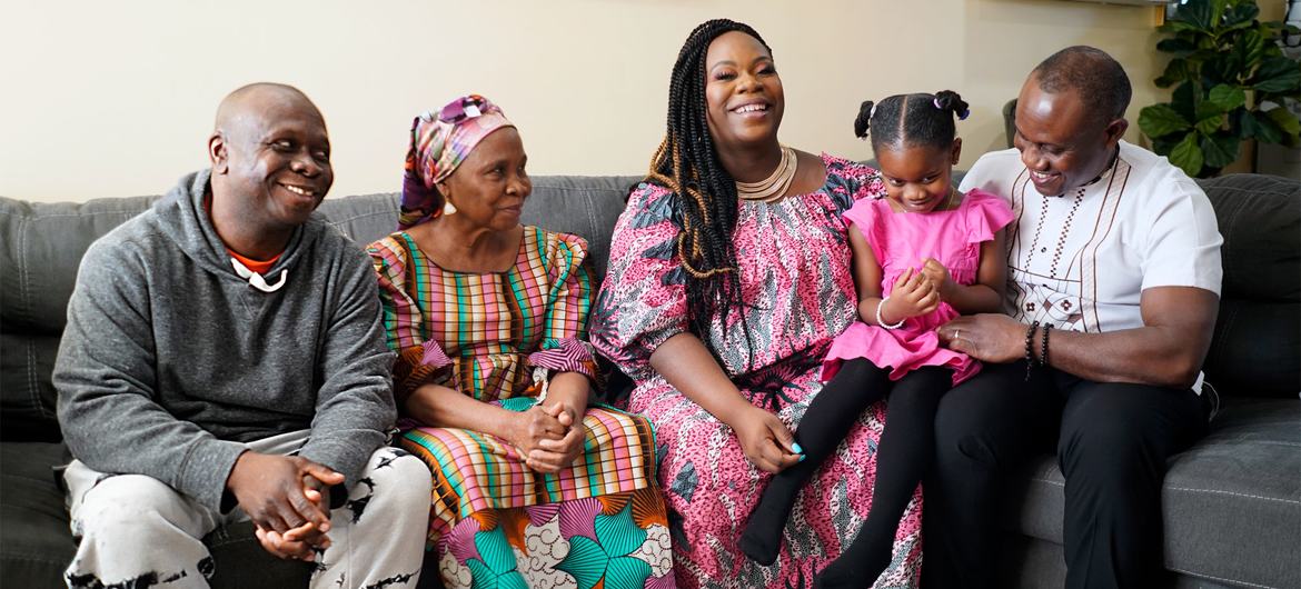 From left to right: Elijah Gboeah, Martha Gboeah, Lourena Gboeah, Moriah Flomo and Jonah Flomo in their home in Delaware, USA.