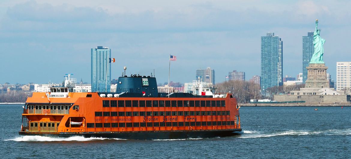 The Staten Island Ferry provides transportation to Manhattan, New York.