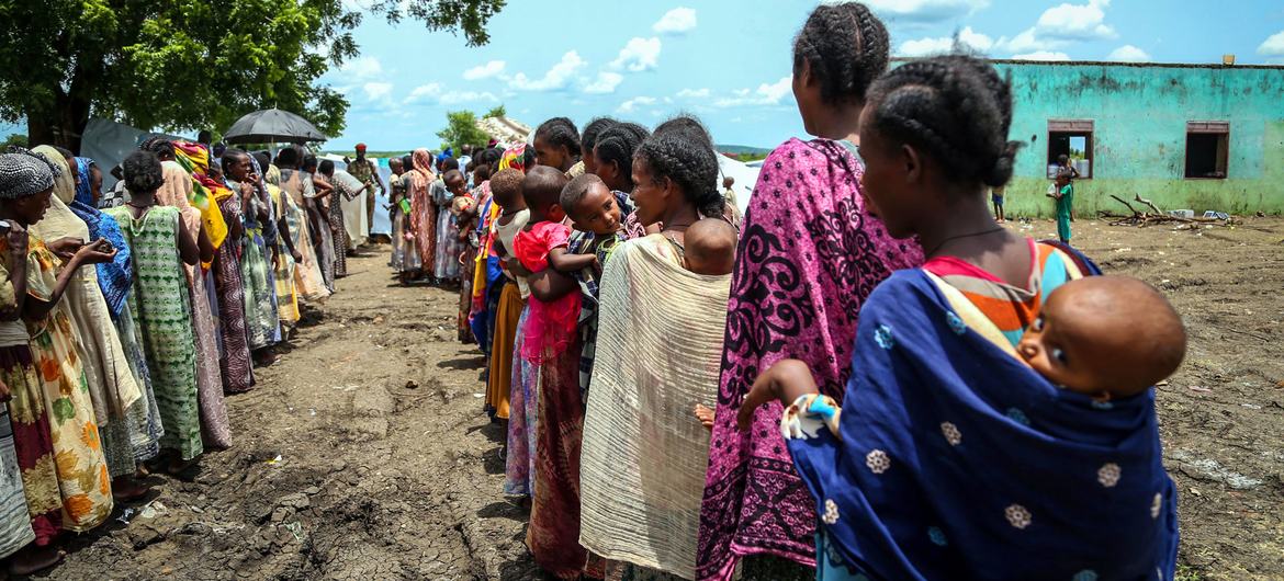 The World Food Programme (WFP) distributes high energy biscuits to more than 900 Ethiopian refugees in Sudan after fleeing conflict in Basunga village. The World Food Programme (WFP) distributes high energy biscuits to more than 900 Ethiopian refugees in Sudan after fleeing conflict in Basunga village.