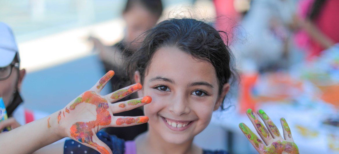 A young girl takes part in UNRWA's Keeping Kids Cool summer activities in Gaza. A young girl takes part in UNRWA's Keeping Kids Cool summer activities in Gaza.