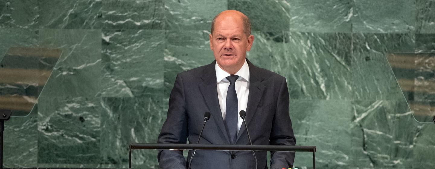 Chancellor Olaf Scholz of Germany addresses the general debate of the General Assembly’s seventy-seventh session. Chancellor Olaf Scholz of Germany addresses the general debate of the General Assembly’s seventy-seventh session.