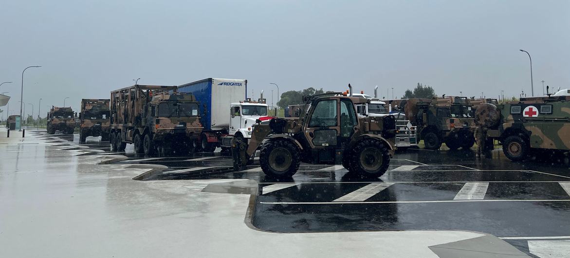 Trucks are ready to leave Brisbane bringing aid and emergency supplies for Tonga Islands. Trucks are ready to leave Brisbane bringing aid and emergency supplies for Tonga Islands.