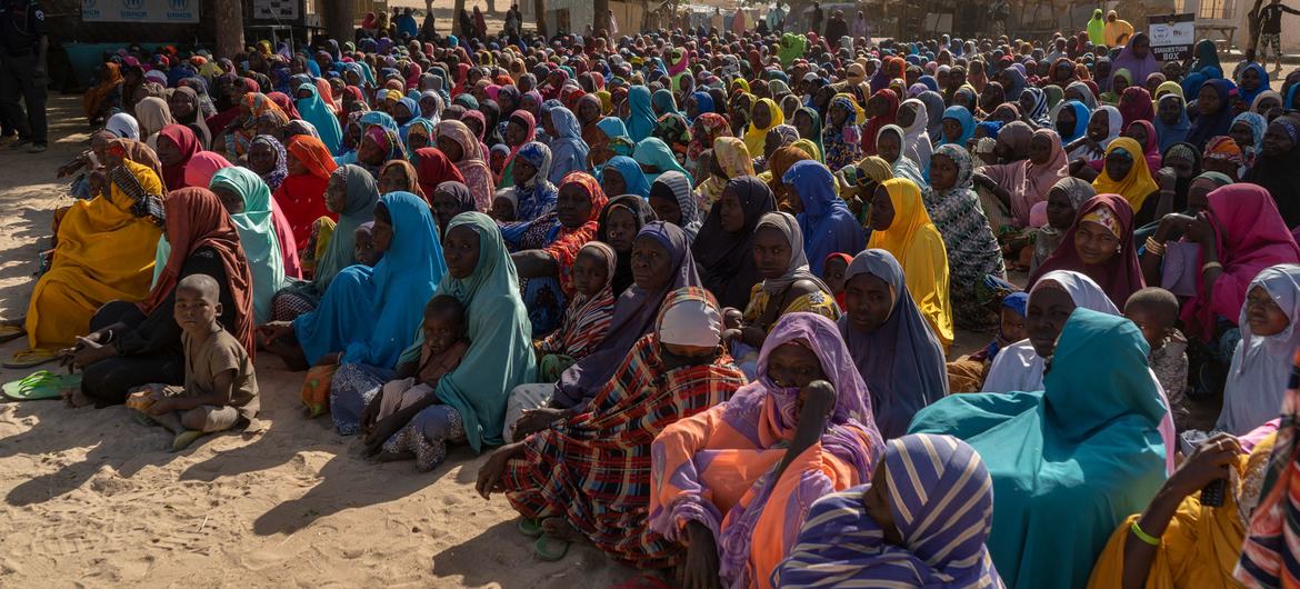 Displaced women with their children in north-east Nigeria. Displaced women with their children in north-east Nigeria.