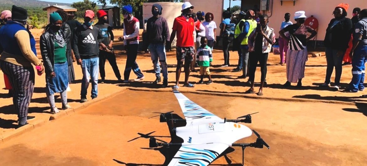 Members of the community helped to build the drone landing pad at the remote Moremi health post.