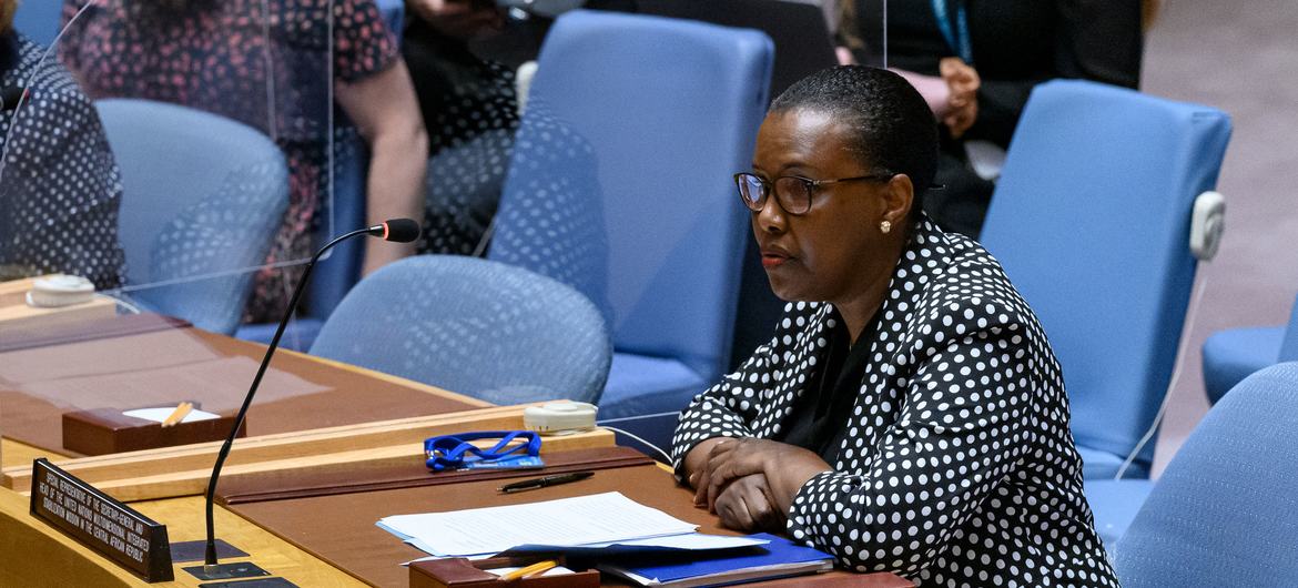 Valentine Rugwabiza, Special Representative of the Secretary-General and Head of the UN Multidimensional Integrated Stabilization Mission in the Central African Republic, briefs the Security Council meeting on the situation in the country. Valentine Rugwabiza, Special Representative of the Secretary-General and Head of the UN Multidimensional Integrated Stabilization Mission in the Central African Republic, briefs the Security Council meeting on the situation in the country.