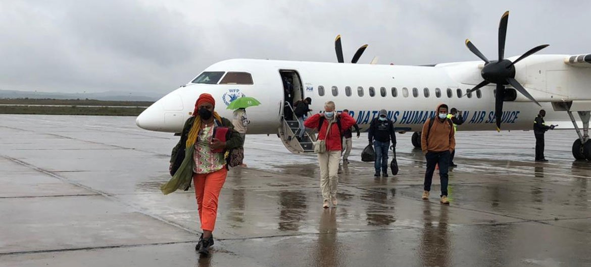 Aid workers arrive in Mekelle in the Ethiopian region of Tigray on the first humanitarian passenger flight there. Aid workers arrive in Mekelle in the Ethiopian region of Tigray on the first humanitarian passenger flight there.