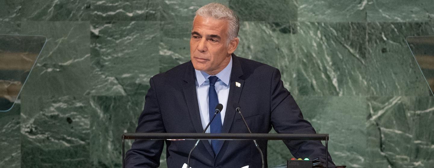 Prime Minister Yair Lapid of Israel addresses the general debate of the General Assembly’s seventy-seventh session. Prime Minister Yair Lapid of Israel addresses the general debate of the General Assembly’s seventy-seventh session.