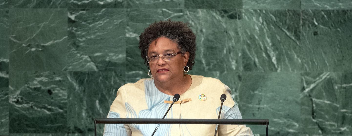 Prime Minister Mia Amor Mottley of Barbados addresses the general debate of the General Assembly’s seventy-seventh session. Prime Minister Mia Amor Mottley of Barbados addresses the general debate of the General Assembly’s seventy-seventh session.