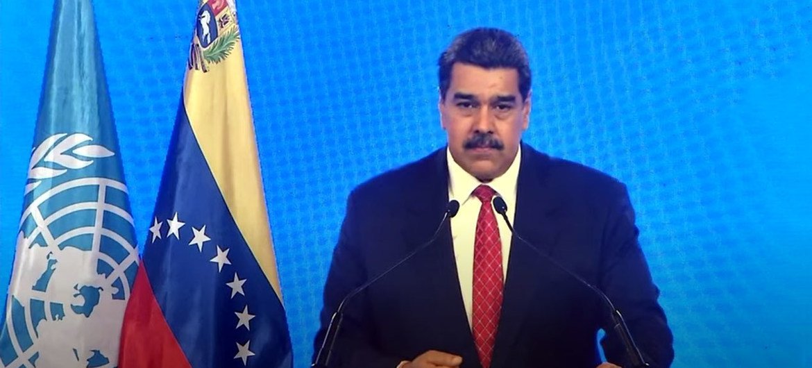 President Nicolás Maduro Moros of Venezuela addresses the general debate of the UN General Assembly’s 76th session. President Nicolás Maduro Moros of Venezuela addresses the general debate of the UN General Assembly’s 76th session.