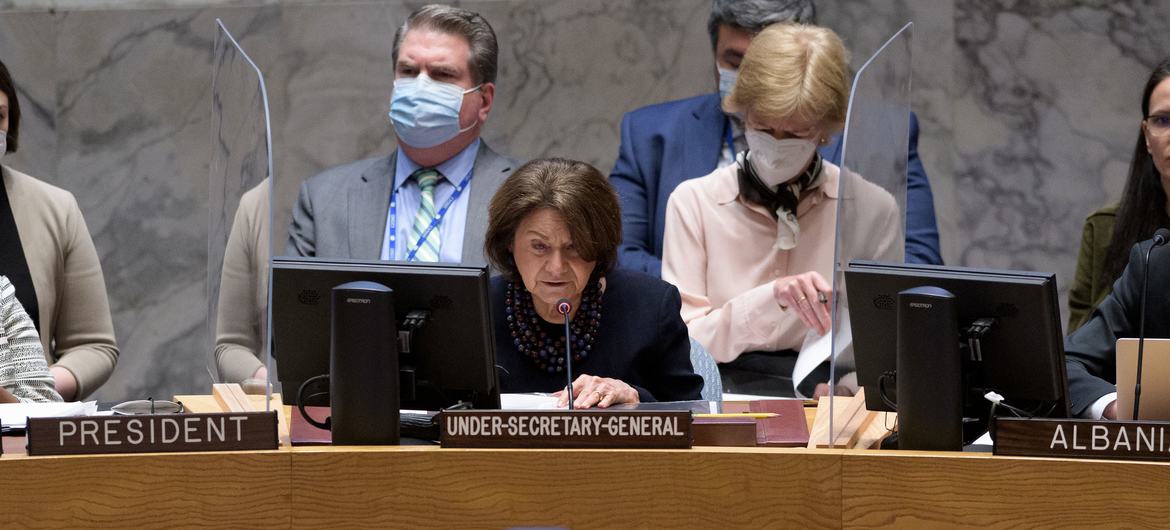 Rosemary DiCarlo, Under-Secretary-General for Political and Peacebuilding Affairs, briefs the Security Council meeting on technology and security under maintenance of international peace and security.