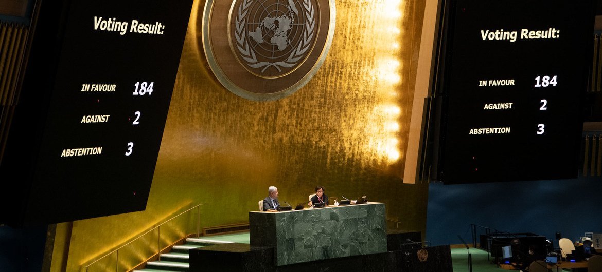 UN General Assembly votes on the necessity of ending the economic, commercial and financial embargo imposed by the United States against Cuba. UN General Assembly votes on the necessity of ending the economic, commercial and financial embargo imposed by the United States against Cuba.