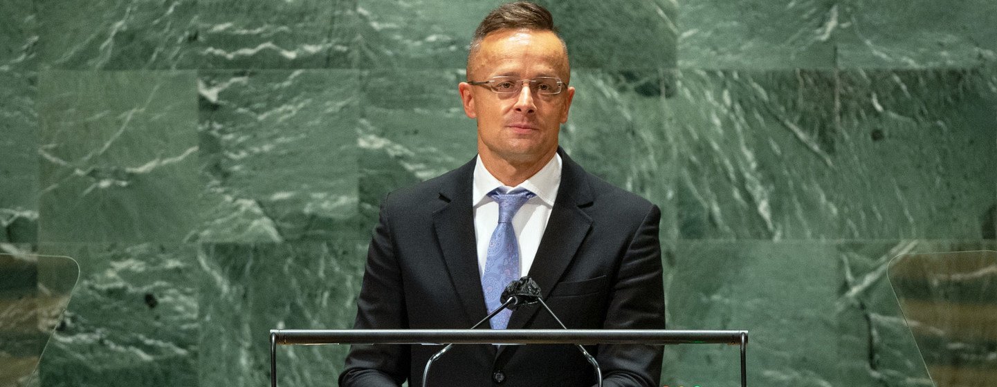 Péter Szijjártó, Minister of Foreign Affairs and Trade of Hungary, addresses the general debate of the UN General Assembly’s 76th session. Péter Szijjártó, Minister of Foreign Affairs and Trade of Hungary, addresses the general debate of the UN General Assembly’s 76th session.