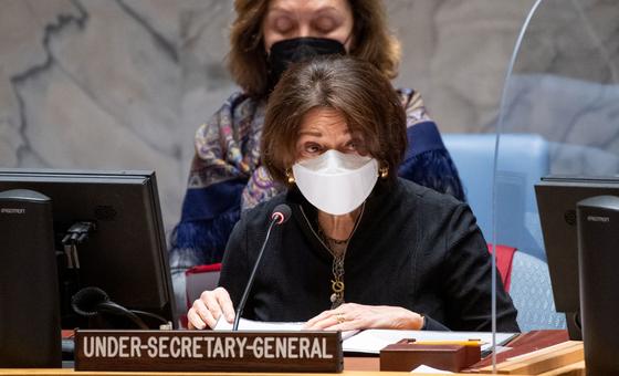 Rosemary DiCarlo, Under-Secretary-General for Political and Peacebuilding Affairs, briefs UN Security Council members on the situation in Libya. Rosemary DiCarlo, Under-Secretary-General for Political and Peacebuilding Affairs, briefs UN Security Council members on the situation in Libya.
