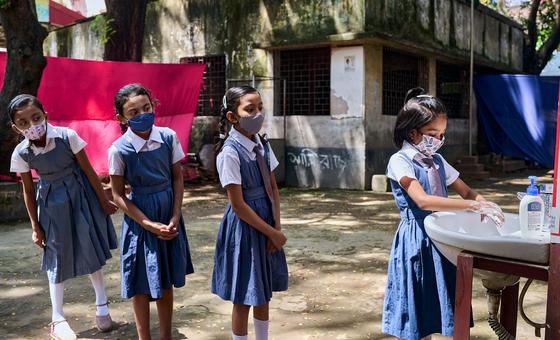 Students wash their hands at their school in Dhaka, Bangladesh. Students wash their hands at their school in Dhaka, Bangladesh.
