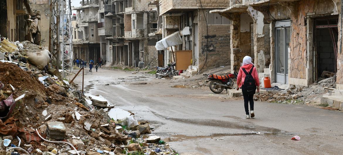 Children walk through a neighbourhood in Zabadani, rural Damascus, in Syria. Children walk through a neighbourhood in Zabadani, rural Damascus, in Syria.